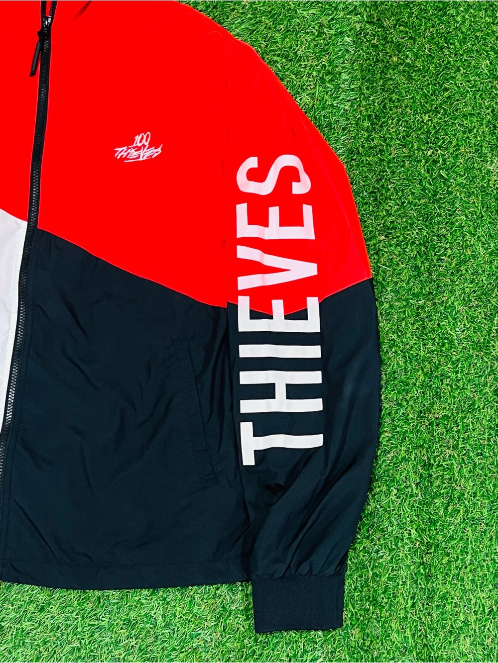 100 Thieves Tri Color Full Zip Windbreaker Jacket Red Black White Size Large💎 - Picture 5 of 8